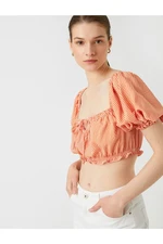 Koton Crop Blouse Square Neck Balloon Sleeves