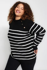 Trendyol Curve Black Striped Gold Button Detailed Knitwear Sweater