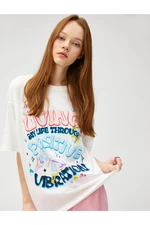 Koton Oversized Printed T-Shirt, Crew Neck Short Sleeved Cotton