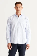 ALTINYILDIZ CLASSICS Men's White-Blue Comfort Fit Loose-fitting Classic Collar Checkered Cotton Shirt.