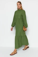 Trendyol Green Stand Up Collar Crinkle Wide Fit Woven Dress