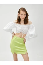 Koton Mini Skirt with Slit Detail Elastic Waist.