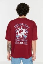 Trendyol Claret Red Men's Oversized/Wide Cut 100% Cotton Mystic Printed T-Shirt