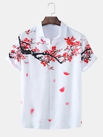 Mens Casual Flower Print Short Sleeve Shirts