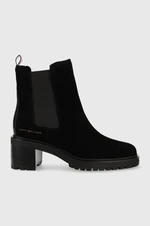 Semišové kotníkové boty Tommy Hilfiger Outdoor Chelsea Mid Heel Boot dámské, černá barva, na podpatku