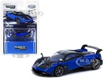 Pagani Huayra BC Blue Francia Metallic and Black with Stripes and Blue Interior "Global64" Series 1/64 Diecast Model Car by Tarmac Works