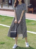 Plus Size Plaid Print Crew Neck Women Casual Dress