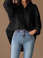 Loose Solid Turn-Down-Collar Full Sleeve Retro Women Blouse