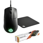 Steelseries Rival 3, Qck Small Bundle herná myš káblový optická čierna 6 null 8500 dpi podsvietenie, ergonomická