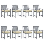 Garden Chairs with Cushions 8 pcs Solid Acacia Wood Gray