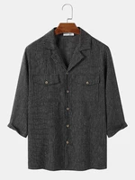 Mens Striped Vintage Printed Chest Pocket 3/4 Sleeve Shirts