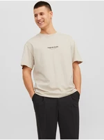 Beige Men's T-Shirt Jack & Jones Vesterbro - Men's