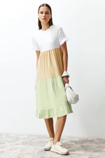 Trendyol vícebarevné barevné blokování A-linie/A-linie formální šaty s kulatým výstřihem a krátkým rukávem, pletené tričko.