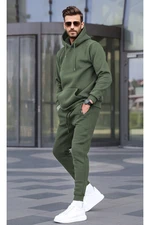 Madmext Khaki Green Hooded Basic Tracksuit Set 5905