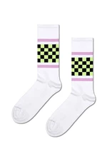 Ponožky Happy Socks Checked Stripe Sneaker Sock biela farba