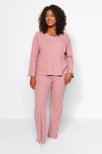 Trendyol Curve Pale Pink Ribbed Knitted Two Piece Set