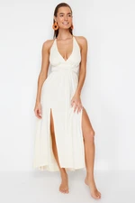 Trendyol Ecru Maxi Knitted Beaded Accessory Beach Dress