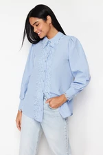 Trendyol Blue Lace Embroidery Detailed Cotton Woven Shirt