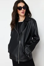 Trendyol Black Regular Fit Faux Leather Biker Jacket Coat