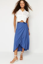 Trendyol Navy Blue Double Breasted Closure Tie Detail Midi Length Woven Skirt