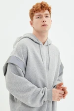 Trendyol Gray Oversize/Wide-Fit Hooded Reflective Detail Fleece Inside Sweatshirt