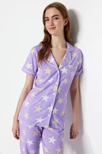 Trendyol Lilac Star Shirt-Pants Knitted Pajama Set