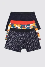 Trendyol Vícebarevný 3-vzorový vzor Mix-Plain Cotton Pack Boxer