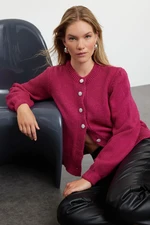 Trendyol Fuchsia Soft Texture Jewel Buttoned Jacket Look Knitwear Cardigan