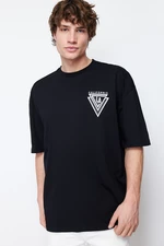 Trendyol Black Oversize/Wide-Fit City Printed 100% Cotton Short Sleeve T-Shirt