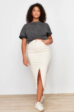 Trendyol Curve Ecru Front Slit Detailed Midi Denim Skirt