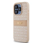 Zadní kryt DKNY PU Leather Repeat Pattern Tonal Stripe pro Apple iPhone 15 Pro Max, růžová