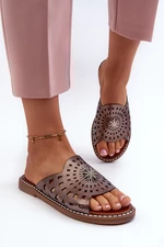 Lesklé dámské pantofle na plochém podpatku s měděným zdobením Ebirena