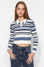 Trendyol Ecru Crop Polo Neck Dzianinowy Sweter