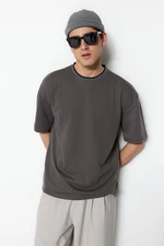 Trendyol Limited Edition Anthracite Oversize/Wide Cut Knit Banded Textured Pique T-Shirt