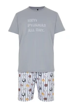 Trendyol Gray Regular Fit Printed Knitted Shorts Pajamas Set