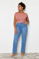 Trendyol Curve Light Blue Slit Detail Straight Fit Denim Jeans