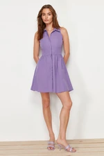 Trendyol Purple Waist Woven Mini Shirt Dress