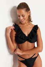 Trendyol Black Underwire volánový top bikín