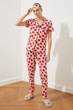 Trendyol Pink Piping Detailed Strawberry Patterned Knitted Pajama Set