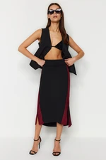 Trendyol Black Color Block Midi Thick Flexible Knitted Skirt