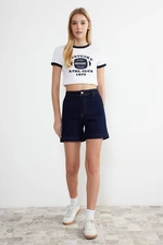 Trendyol Blue Fitted Stitch Detail High Waist Denim Shorts