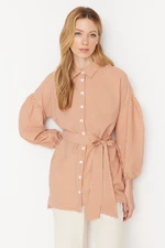 Trendyol Orange Striped Belted Balloon Back of the Sleeves Long Woven Shirt