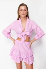 Trendyol Pink Crop Woven Tie Blouse