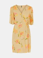 Yellow floral wrap dress with ties Pieces Tianna