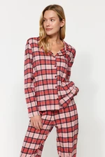 Trendyol Red 100% Cotton Plaid/Checked Shirt-Pants Knitted Pajama Set