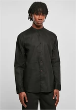 Cotton linen shirt with stand-up collar black