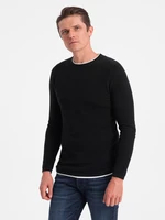 Ombre Men's cotton sweater with round neckline - black