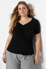 Trendyol Curve Black Gathered Short Sleeve Knitted Blouse