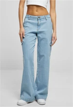 Women's High Waist Straight Denim Cargo Jeans - Blue