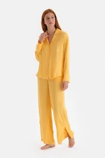 Dagi Yellow Ribbed Satin Pants